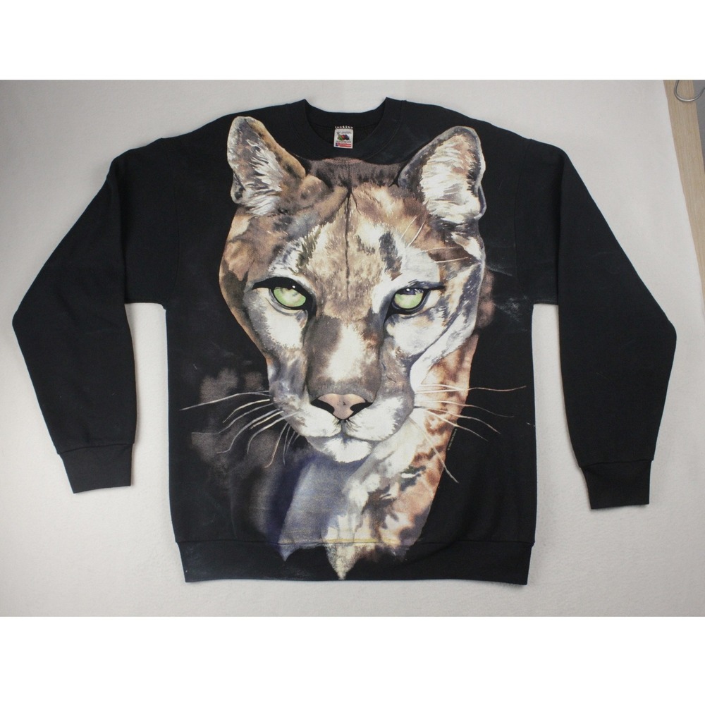 Vintage 1995 Wild Oats Cougar Sweatshirt XL Hand Painted Mountain Lion USA